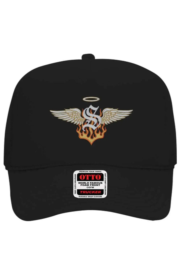 Trucker Hat Angel S Halo Flames Trucker Hat - Black