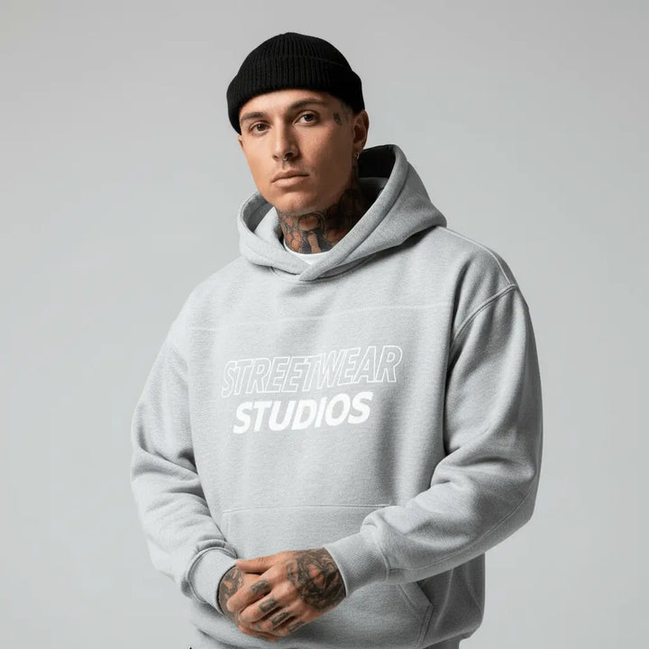 Gray Boxy Fleece Hoodie Insulated Mens