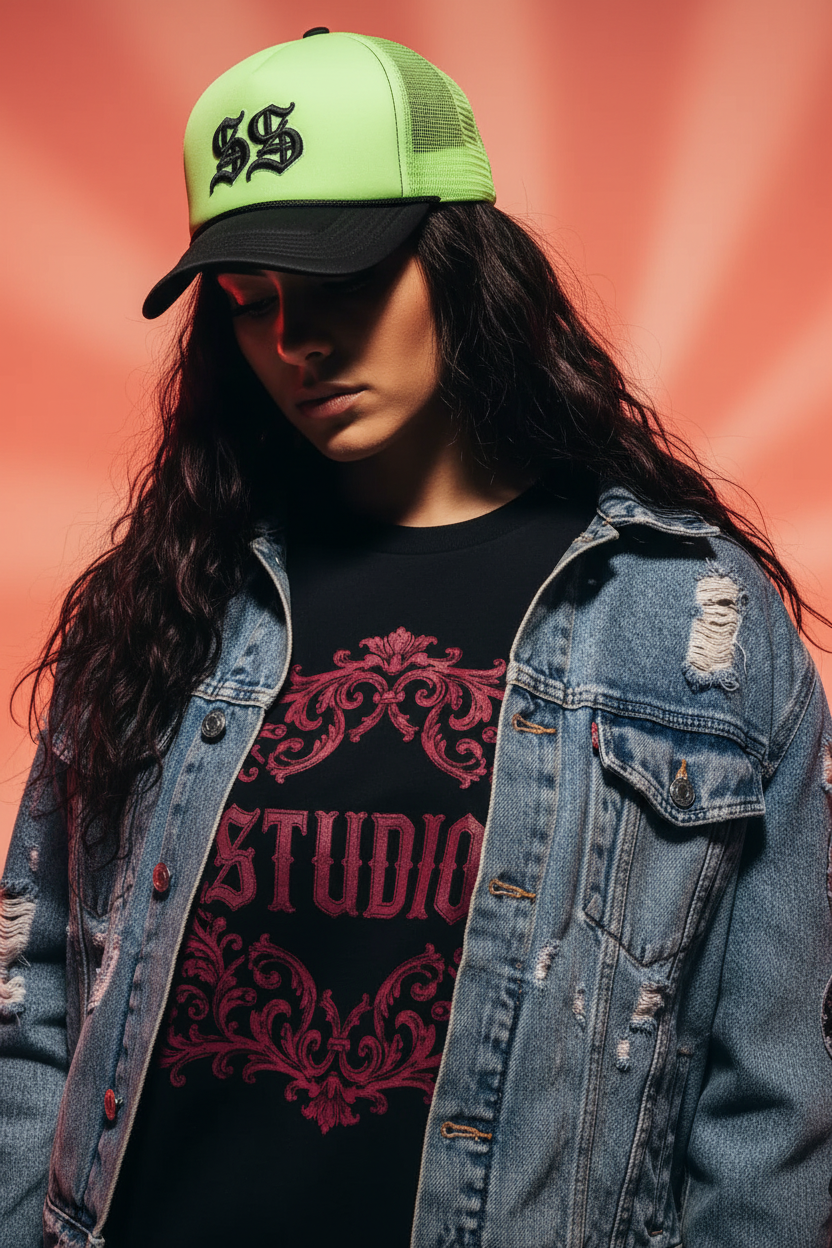 Studios Black Baroque Tee Lime Hat