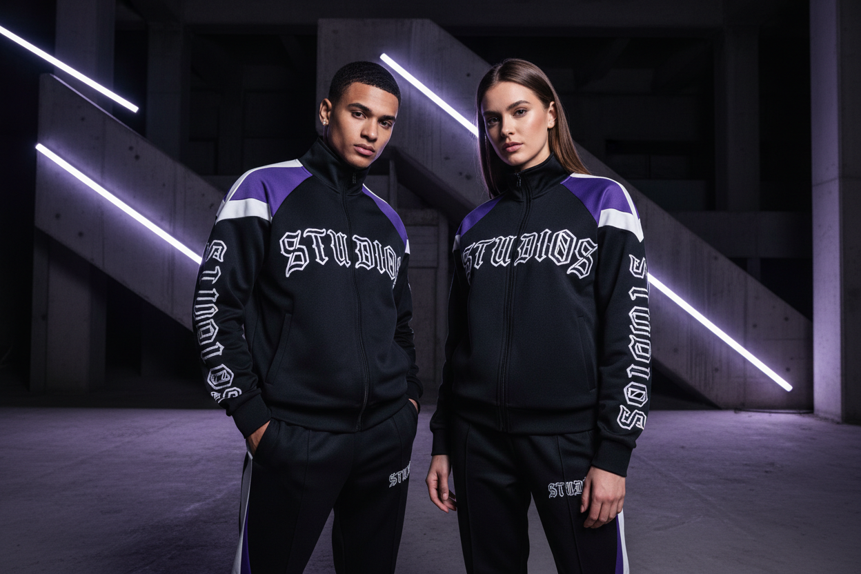 Studios Black Track Jacket Gothic Banner