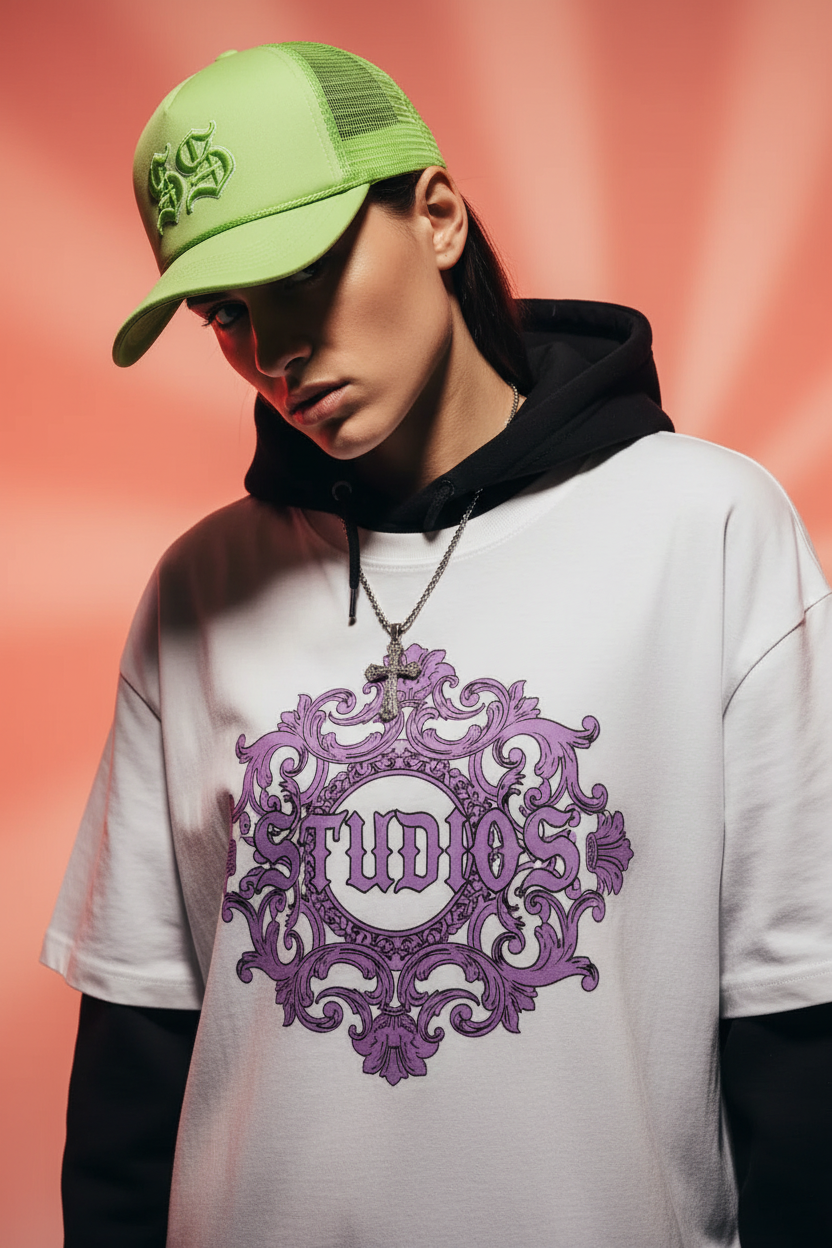 Studios White Tee Lime Hat